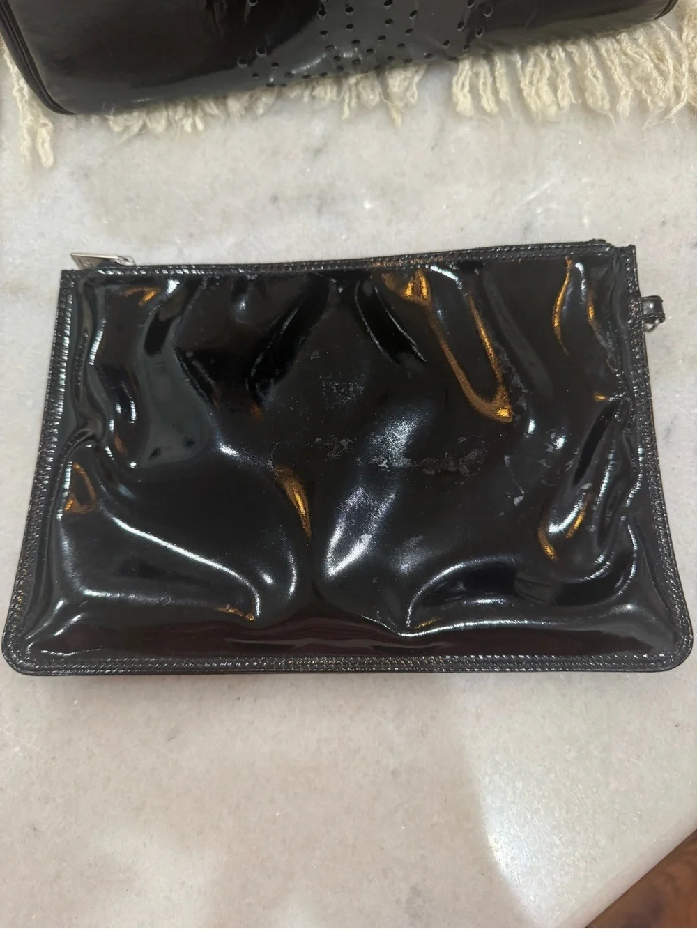 CHANEL Coco Mark Triple Punching Chain Shoulder Bag Tote Patent Leather